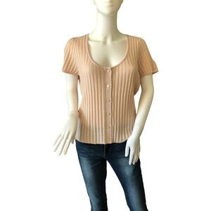 PAIGE XL Pastel Pink Knit Sweater Button Down‎ Short Sleeve Coquette Girl Soft